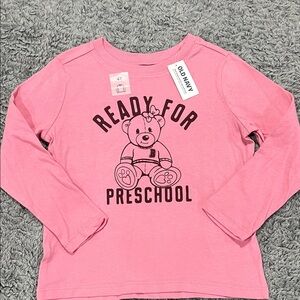 Old Navy Pink Long Sleeve Tee with Bear Graphic
